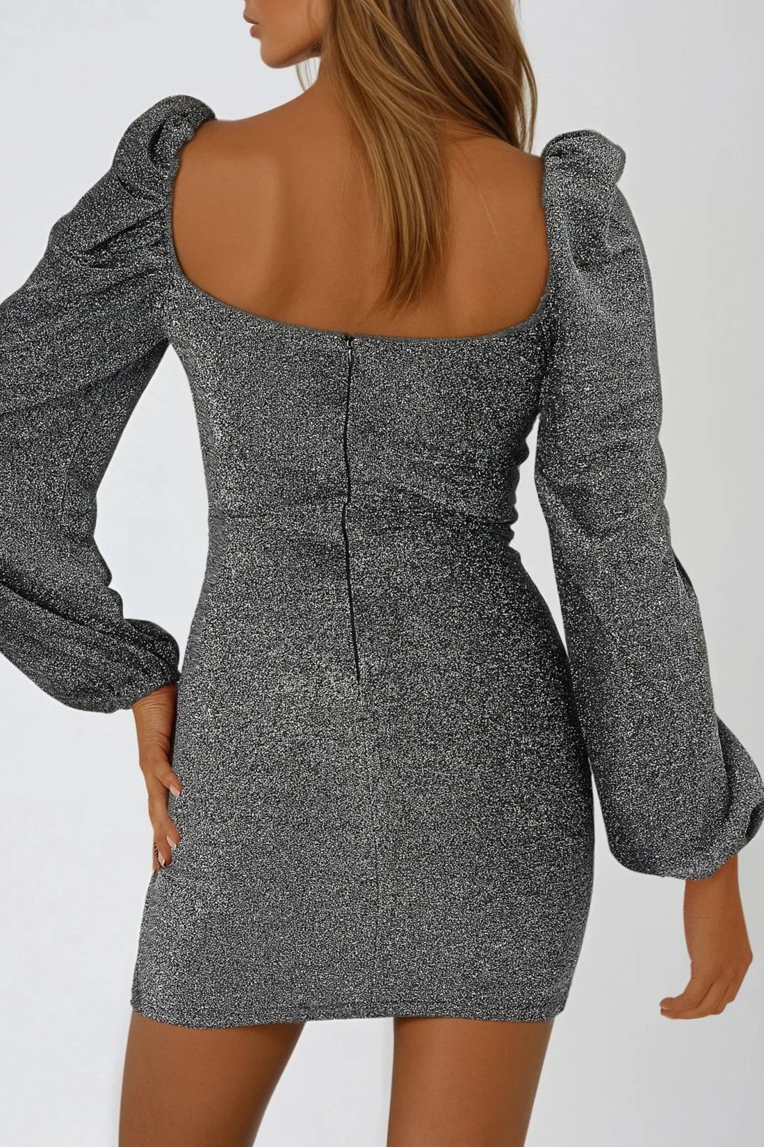 Silver Sweetheart Neckline Mini Dress