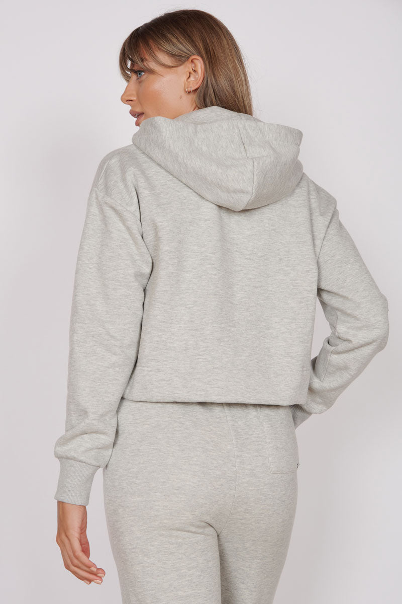 Rosa Light Gray Zip Through Cropped Hoodie