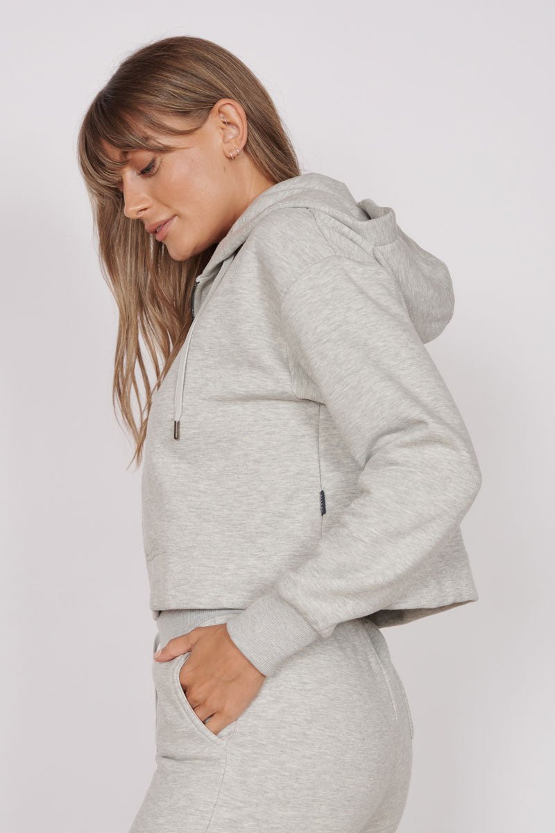 Rosa Light Gray Zip Through Cropped Hoodie